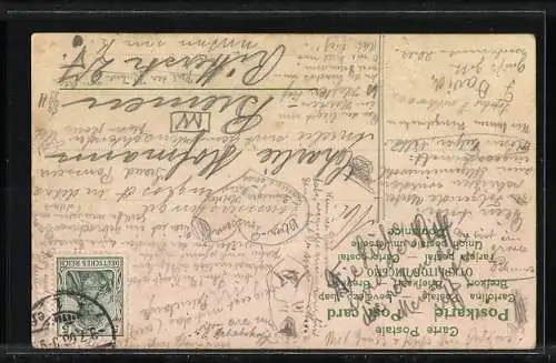 AK Altes Fräulein und Gelehrter, Neujahrsgruss