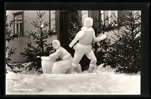 AK Benneckenstein im Harz, Schneeplastik erbaut nach der Sage über die Entstehung des Ortsnamens