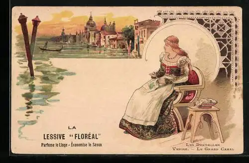 Lithographie Reklame für Chocolat Lombart, Les Dentelles, Venise, Le Grand Canal