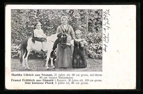 AK Martha Ullrich aus Nossen und Franzi Fröhlich aus Ebnath, 98 und 80 cm gross, mit kleinem Pferd