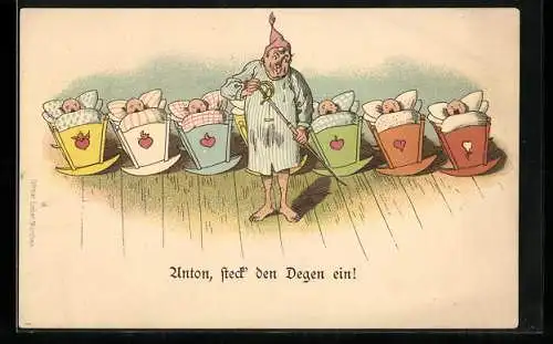 Lithographie Anton, steck den Degen ein!, früher Druck