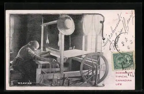 AK Canada, Weaving, Frau beim Teppich weben am Webstuhl