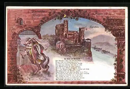 Künstler-AK Rheinstein, Blick auf die Burg