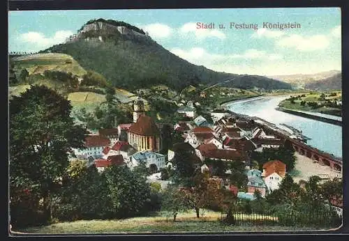 AK Königstein / Sächs. Schweiz, Teilansicht mit Festung