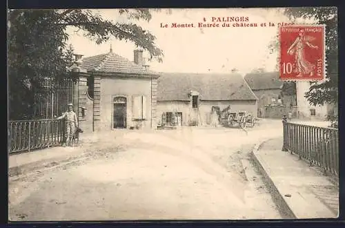 AK Palinges, Le Montet. Entrée du château et la place