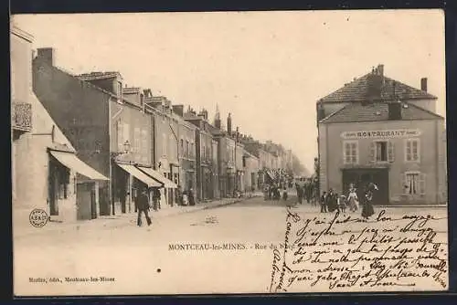 AK Montceau-les-Mines, Rue du Nord avec restaurant et passants