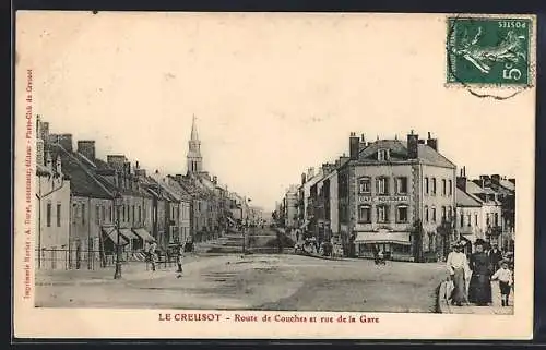 AK Le Creusot, Route de Couches et rue de la Gare