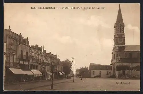 AK Le Creusot, Place Schneider, Église St-Laurent