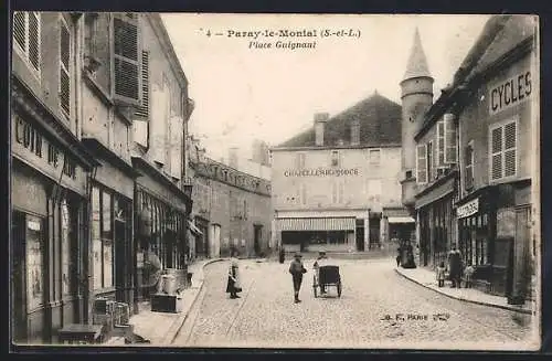 AK Paray-le-Monial, Place Guignaud avec boutiques et passants