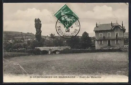 AK St-Symphorien-de-Marmagne, Pont du Mesvrin et maison bourgeoise en arrière-plan