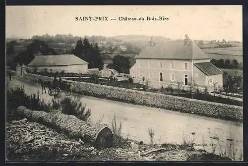 AK Saint-Prix, Château-du-Bois-Rire et route avec calèche devant un paysage rural