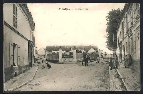 AK Montjay, Grande-Rue avec passants et charrette à cheval