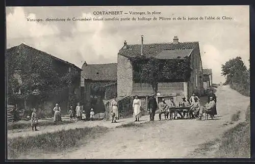 AK Cortambert, Varanges, la place avec habitants devant des bâtiments rustiques