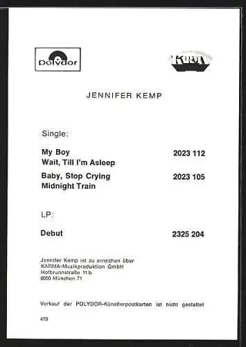 AK Musikerin Jennifer Kemp, original Autograph