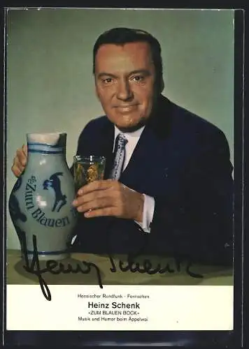 AK Musiker Heinz Schenk in seiner Sendung Zum Blauen Bock, original Autograph