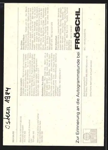 AK Musiker Rex Gildo im sommerlichen Hemd, original Autograph