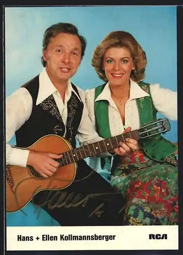 AK Musiker Hans und Ellen Kollmannsberger mit Gitarre, Autograph