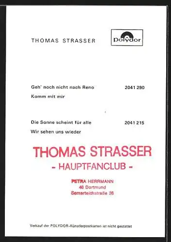 AK Musiker Thomas Strasser in weissem T-Shirt, Autograph