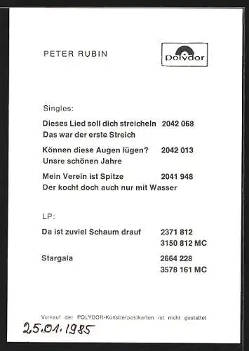 AK Musiker Peter Rubin in die Kamera lächelnd, Autograph