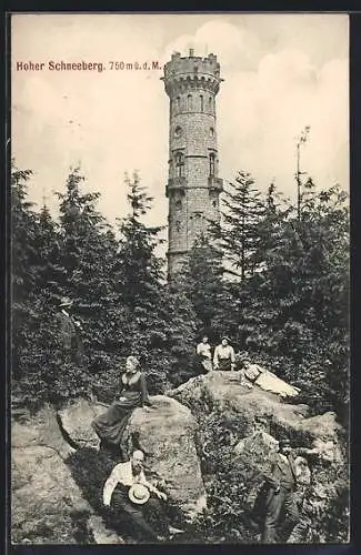 AK Hoher Schneeberg, Wanderer mit Turm