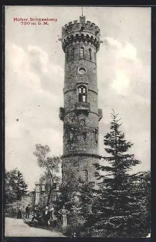 AK Hoher Schneeberg, Wanderer mit Turm