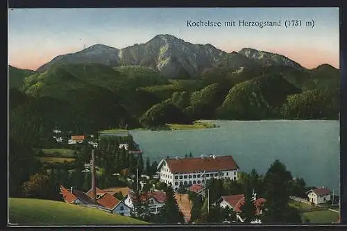 AK Kochelsee, Ortsansicht mit Herzogstand