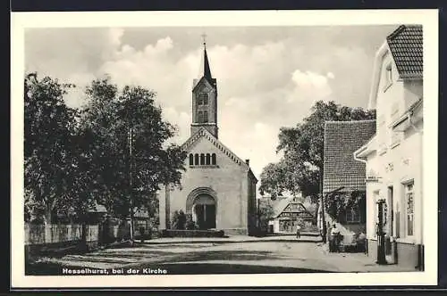 AK Hesselhurst, Strassenpartie mit Kirche