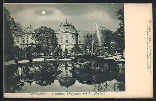 AK Würzburg, Residenz, Hofgarten bei Mondschein