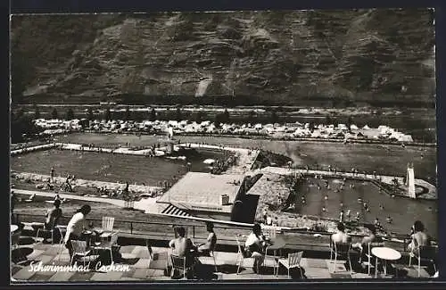 AK Cochem an der Mosel, Schwimmbad und Campingplatz aus der Vogelschau