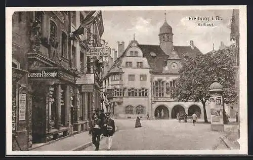 AK Freiburg i. Br., Rathaus, Strassenpartie