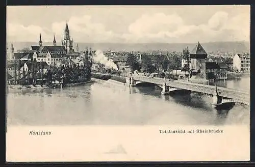 AK Konstanz, Totalansicht mit Rheinbrücke