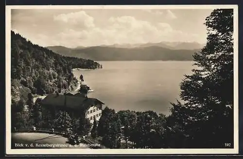 AK Urfeld / Bayern, Blick von der Kesselbergstrasse auf den Walchensee