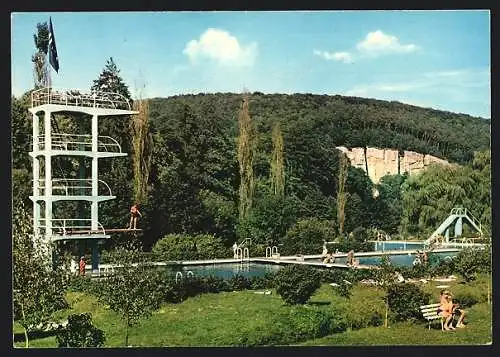 AK Büdingen /Oberhessen, Schwimmbad mit Sprungturm