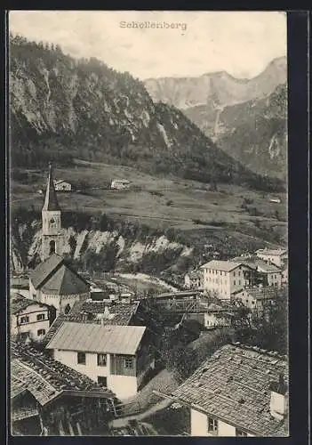 AK Schellenberg / Obb., Kirchpartie mit Bergpanorama