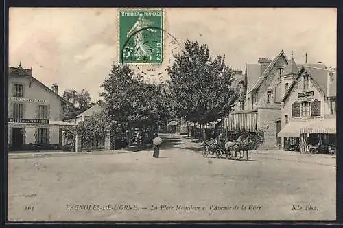 AK Bagnoles-de-l`Orne, La Place Méliodone et l`Avenue de la Gare