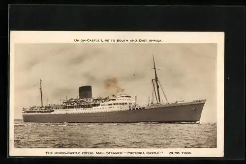 AK Passagierschiff RMS Pretoria Castle auf hoher See, The Union Castle Line