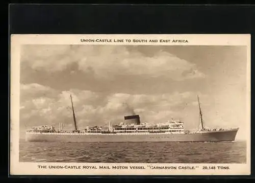 AK Passagierschiff RMMV Carnarvon Castle auf hoher See, The Union-Castle Line