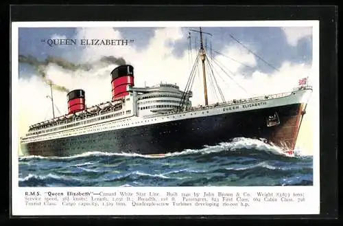 AK Passagierschiff R.M.S. Queen Elizabeth, Cunard White Star Line