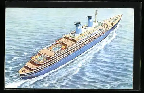 Künstler-AK Passagierschiff MS Achille Lauro auf hoher See, Lauro Lines