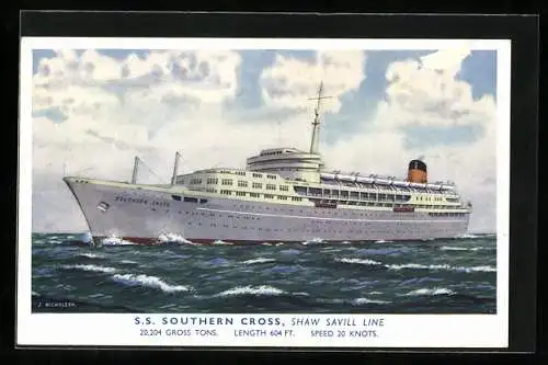 AK Passagierschiff SS Southern Cross auf hoher See, Shaw Savill Line