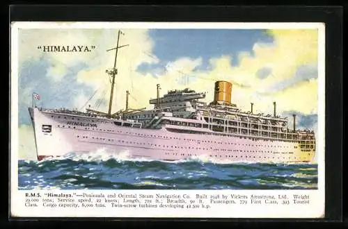 AK Passagierschiff R.M.S. Himalaya auf hoher See, P&O Steam Navigation Co.