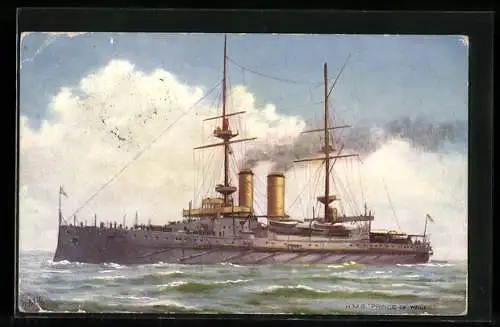 Künstler-AK Kriegsschiff HMS Prince of Wales of hoher See