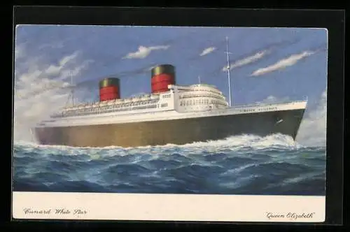 Künstler-AK Passagierschiff Queen Elizabeth, Cunard White Star