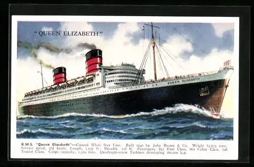 AK Passagierschiff R.M.S. Queen Elizabeth, Cunard White Star Line