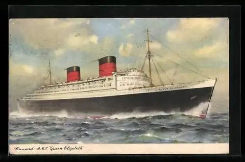 AK Passagierschiff R. M. S. Queen Elizabeth in voller Fahrt