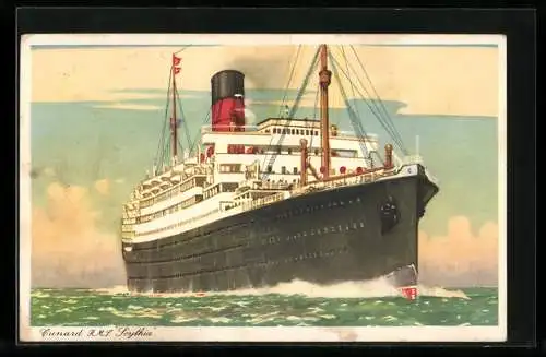 Künstler-AK Passagierschiff RMS Scythia der Cunard Line, Bugansicht