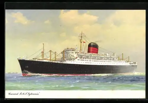 Künstler-AK Passagierschiff R.M.S. Sylvania auf See unterwegs, Cunard Line