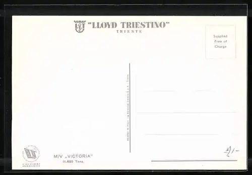 AK Passagierschiff MV Victoria auf hoher See, Lloyd Triestino