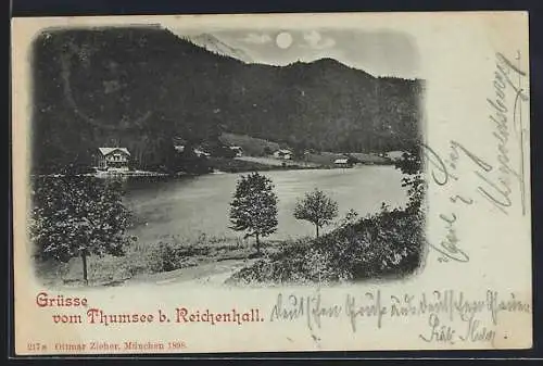 Mondschein-AK Thumsee b. Reichenhall, Blick übers Wasser bei Nacht