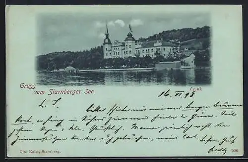 Mondschein-AK Leoni / Starnberger See, Ortsansicht vom See aus